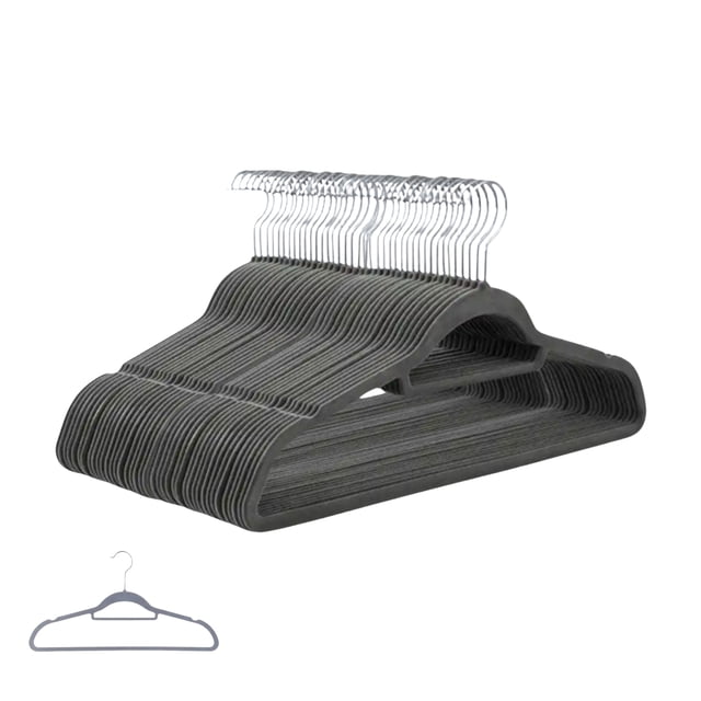 Ganchos Para Ropa de Terciopelo Premium ZOMILUX 20 Perchas Antideslizantes Gris