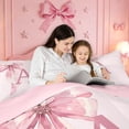 thumbnail image 4 of meiyoeat pink Bowknot Monogram A Full Size Comforter Sets,Watercolor Ribbon Initial Bedding Comforter Set,Pink Reversible,3 Pieces,1 Comforter and 2 Pillowcases, 4 of 7