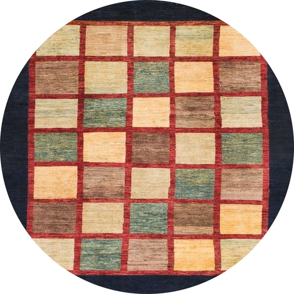 Ahgly Company Indoor Round Abstract Red Checkered Area Rugs, 7' Round