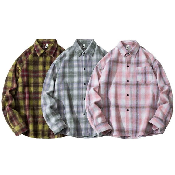 Wiicoznt Men's Plaid Shirt Stylish Button Down Sweatshirt Casual Long Sleeve Fall Hoodies with Pockets for Holiday M-5XL