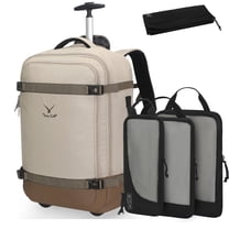 Hynes Eagle 22-inch Rolling Backpack Convertible Carry On Luggage with 4-Piece Packing Cubes, Khaki & Black