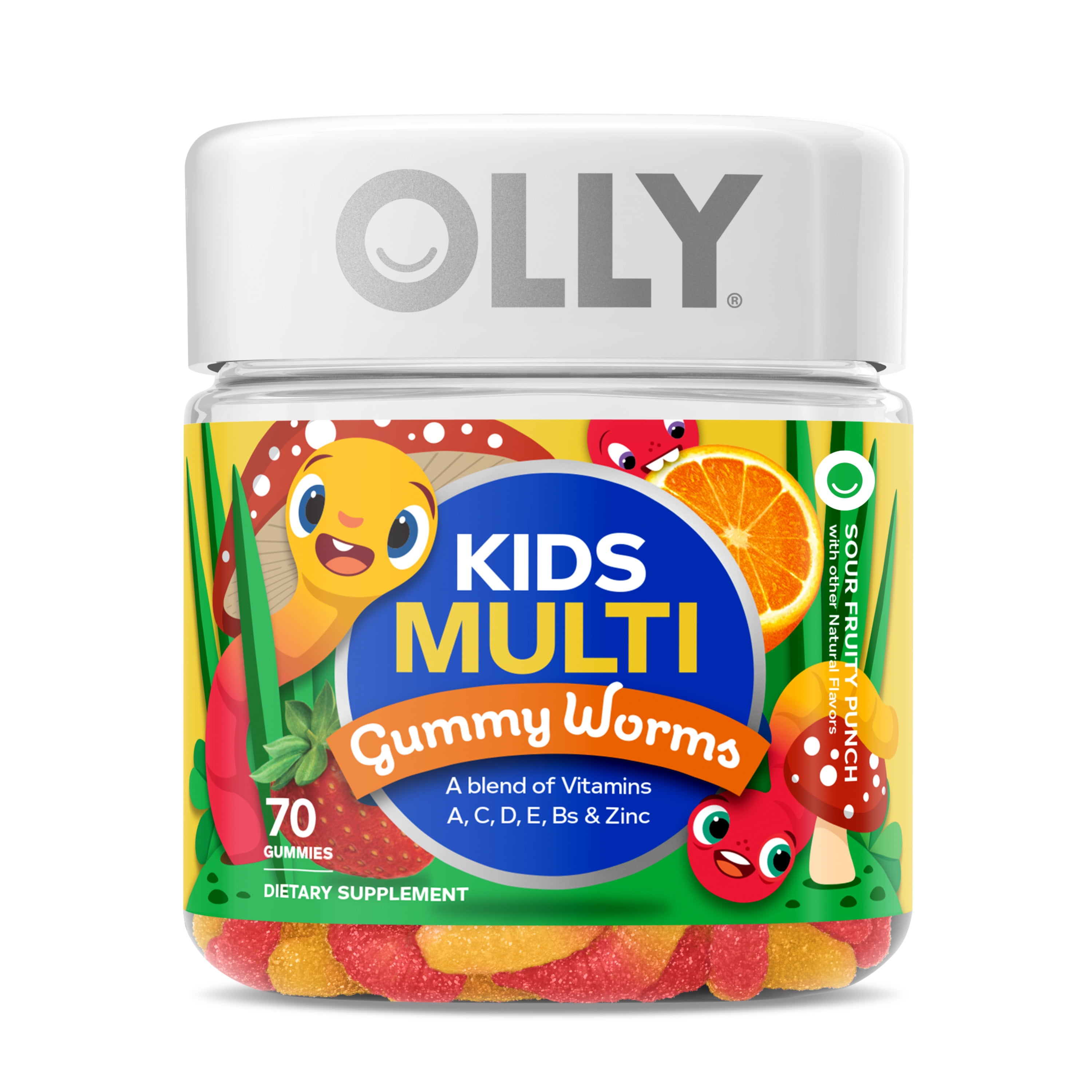 OLLY Kids Multivitamin Gummy Worm, Vitamins A, C, D, E, Bs & Zinc, 70 Ct