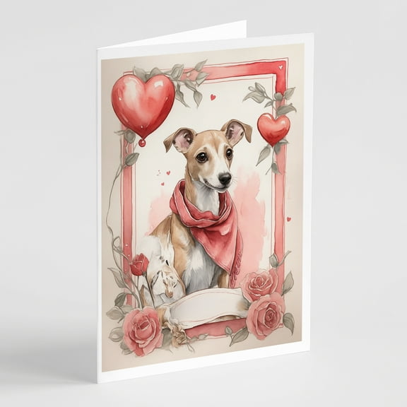Whippet Valentine Roses Greeting Cards Pack of 8 7 in x 5 in