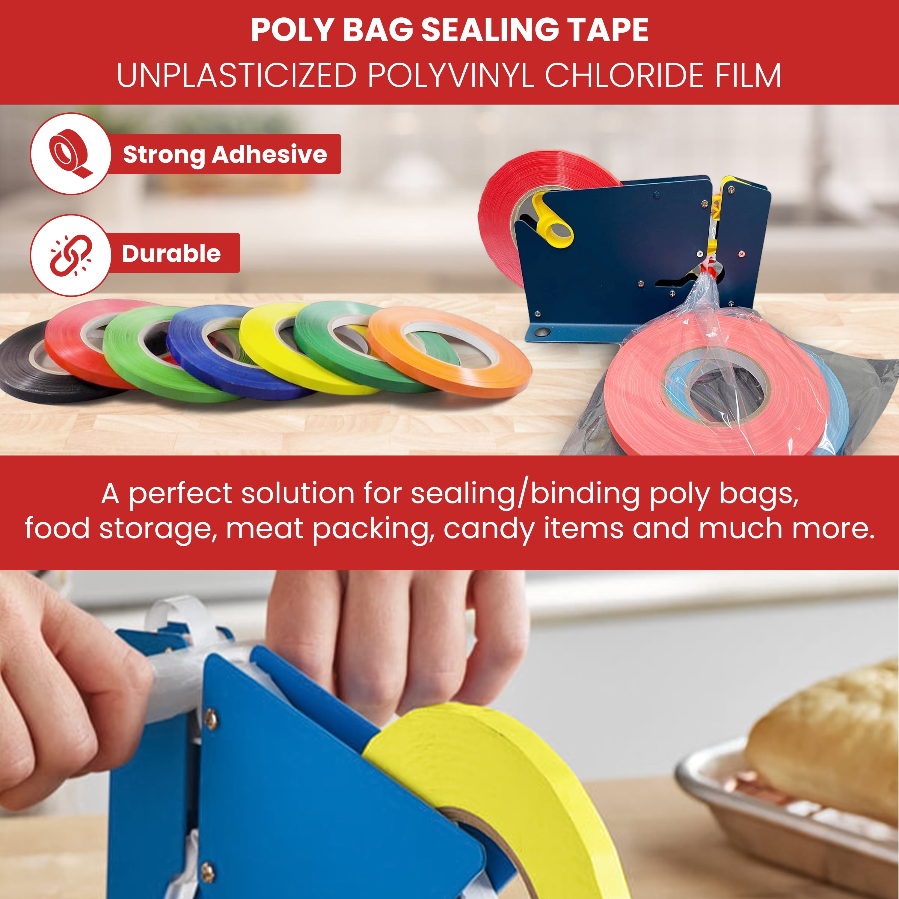 T.R.U. UPVC-24BS Red Poly Bag Sealing Tape: 3/8 in. x 180 yds. (Pack of 10)