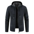 thumbnail image 1 of Men's Winter Fleece Thick Drawstring Hooded Full Zipper Overcoat Casual Slim Fit Color Block Long Sleeve Knitwear Jackets Coats With Pockets, 1 of 4