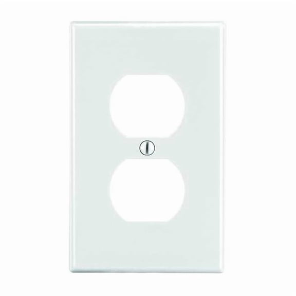 Duplex Receptacle Wall Plate, Number of Gangs: 1 Plastic, Satin Finish, White