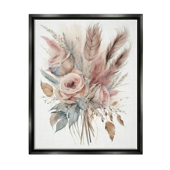 Stupell Industries Soft Pink Rose Bundle Botanical & Floral Painting Black Floater Framed Canvas Art Print Wall Art, 17 x 21