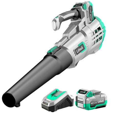 litheli 20v cordless leaf blower 350cfm 2-speed turbine electric blowing leaf for lawn yard road car  with 4.0ah battery & charger