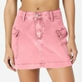thumbnail image 7 of NaWent Denim Cargo Skirt Women's Going Out Mini Denim Skirt Multi Pocket High Waisted Denim Skirt Pink XL, 7 of 7