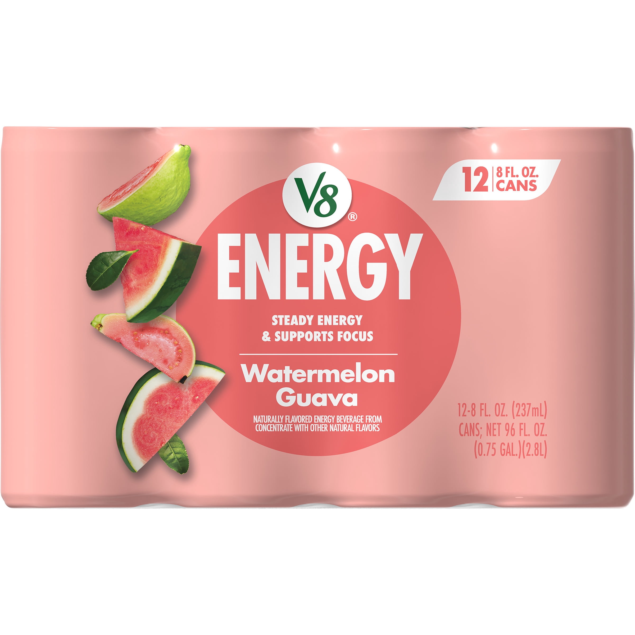 V8 Energy Watermelon Guava Energy Drink, 8 fl oz Can (12 Pack)