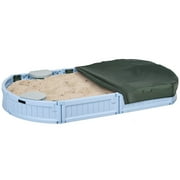 SparkTrend 72 x 41.3 x 8.9in Oval Sandbox with Cover, HDPE Sand Pit for Kids, 4 Corner Seating, Bottom Liner, Outdoor Play for Backyard, Beach, Park, Gift for Ages 3-12,Light Blue