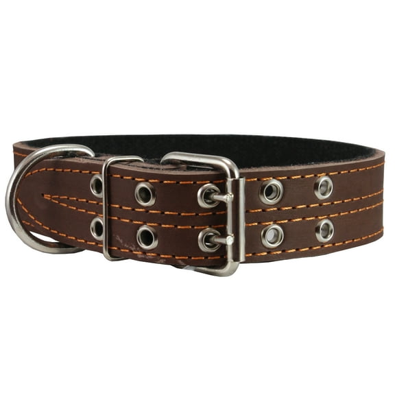 Genuine Leather Dog Collar, Padded Brown, 1.5" Wide. Fits 14"-18" Neck Size , Medium