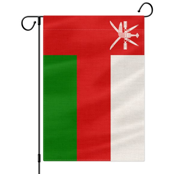 PTEROSAUR Oman Garden Flag, Omani National Flag, 12.5x18 inch Double Sided Burlap for House Yard Lawn Indoor Outdoor Decor