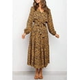 thumbnail image 4 of Women's Boho Leopard Print Ruffle Long Sleeve V Neck Casual Flowy Party Maxi Dress, 4 of 6