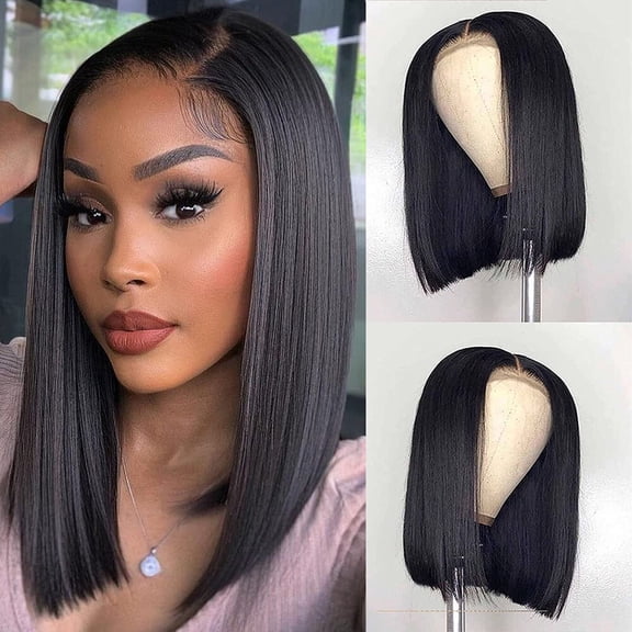 HAOFAN 4x4 Bob Lace Front Wigs Human Hair Wigs for Black Women with Baby Hair Straight Bob Wigs Pre Plucked Brazilian Human hair Wigs Lace Front 150% Density 12 in