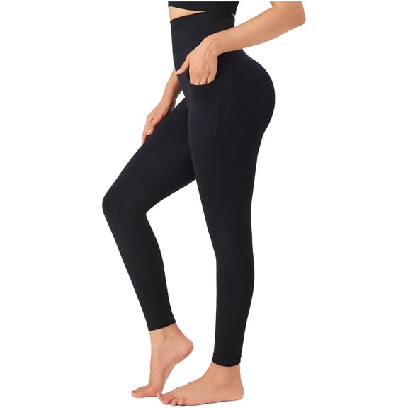 SHAPECQB Leggings for Womens High Waist Workout Leggings Pockets Tummy Control Butt Lift Yoga Pants with No Front Seam Black XL