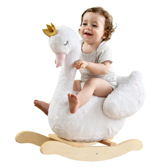 Etiqueta Rocking Horse con forma de cisne blanco de madera de peluche para 1 a 3 años