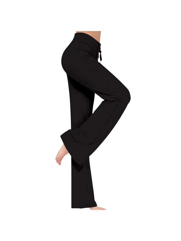 Yoga Pants for Women Plus Size Sawvnm Women's Loose High Waist Wide Leg Pants Workout Out Leggings Casual Trousers Yoga Gym Pants A-Black XL