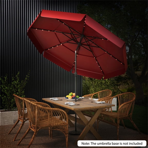 10 FT Outdoor Patio Umbrella,Outdoor Table Umbrella with Crank Tilt Adjustment,3-Tier Vented Top,Solar Powered LED Lights,Market Umbrella 8 Sturdy Ribs UV Protection Waterproof for Pool,Garden,Red