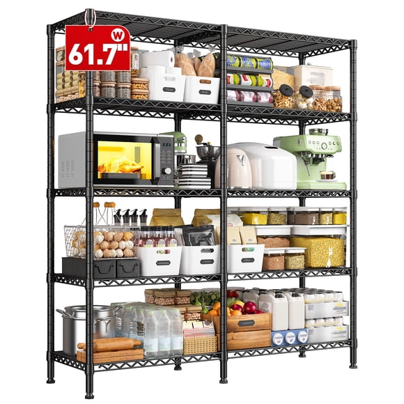 Exenoray 5 Tiers Metal Storage Shelves, Steel Wire Shelving Units, Adjustable Garage Shelving for Pantry Kitchen Garage 15.8" D x 61.7" W x 72.4" H Black