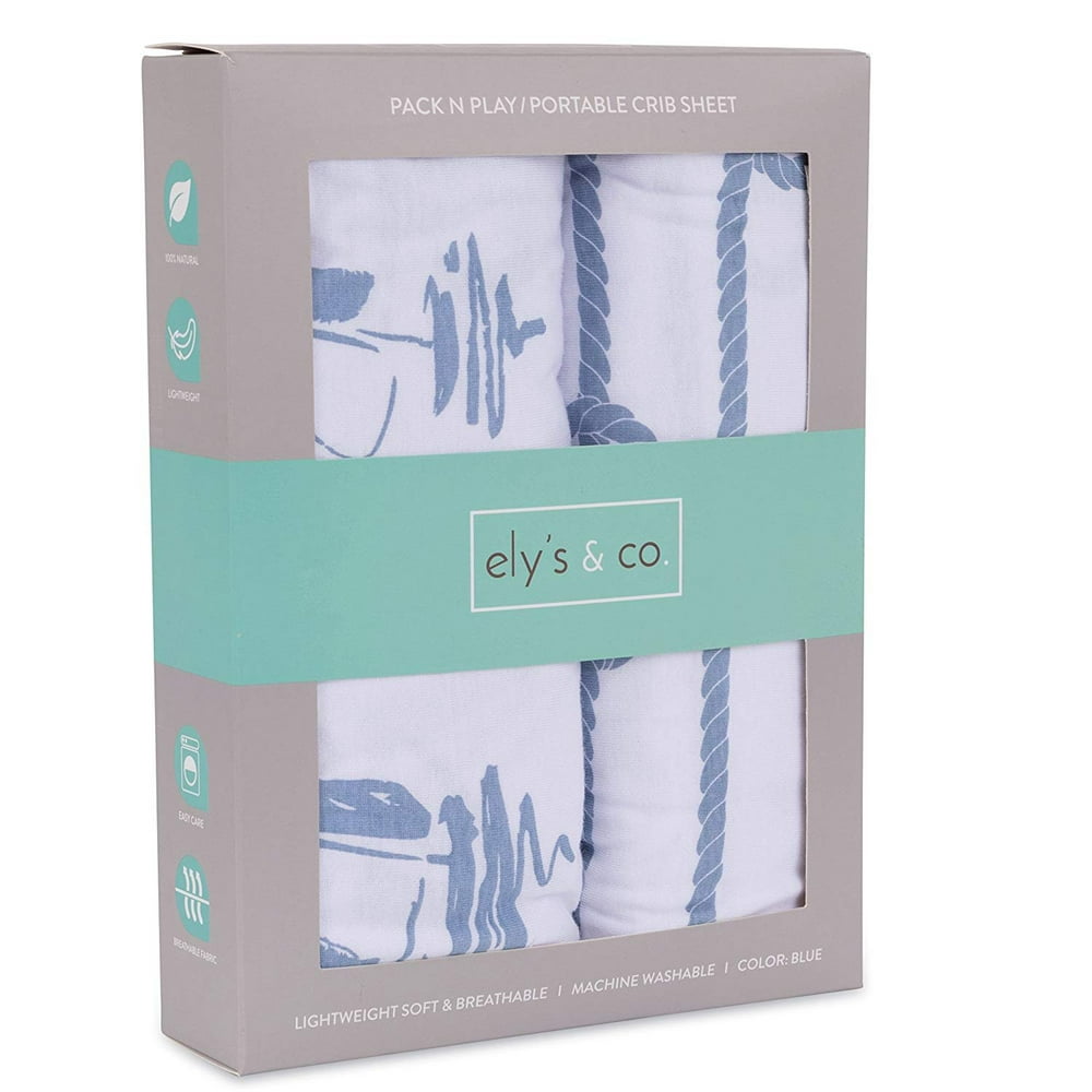 Pack N Play Portable Crib Sheet Set 100 Jersey Cotton 2 Pack Blue