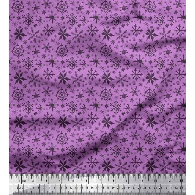 Soimoi Modal Satin Fabric Snowflake Artistic Print Fabric by the Yard 42 Inch Wide
