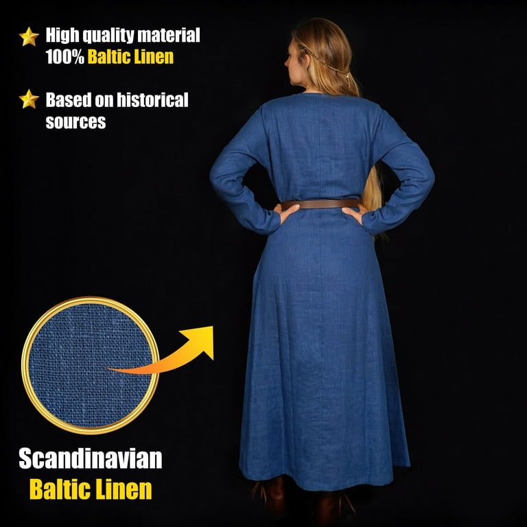 Mythrojan Viking Linen Dress for Women Helga Overdress for LARP SCA  Renaissance Fair & Reenactment, Blue, Size : XXL - Walmart.com
