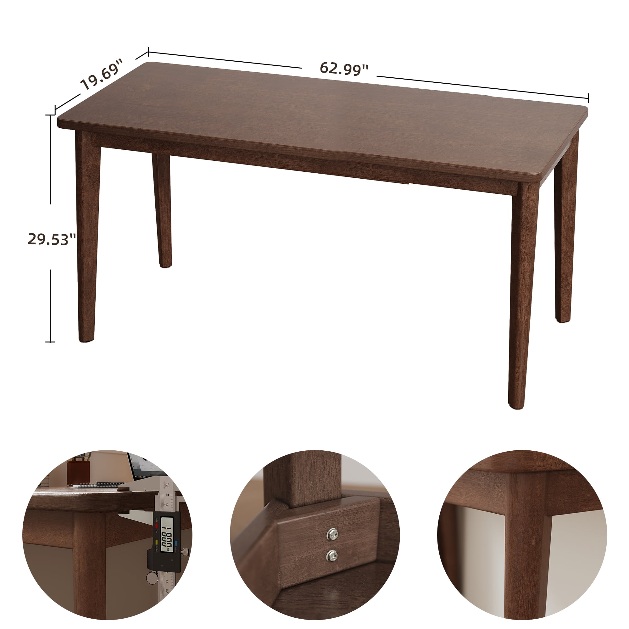 Solid Wood Desk 63 x 19.7 in Walnut Writing Desk for Bedroom