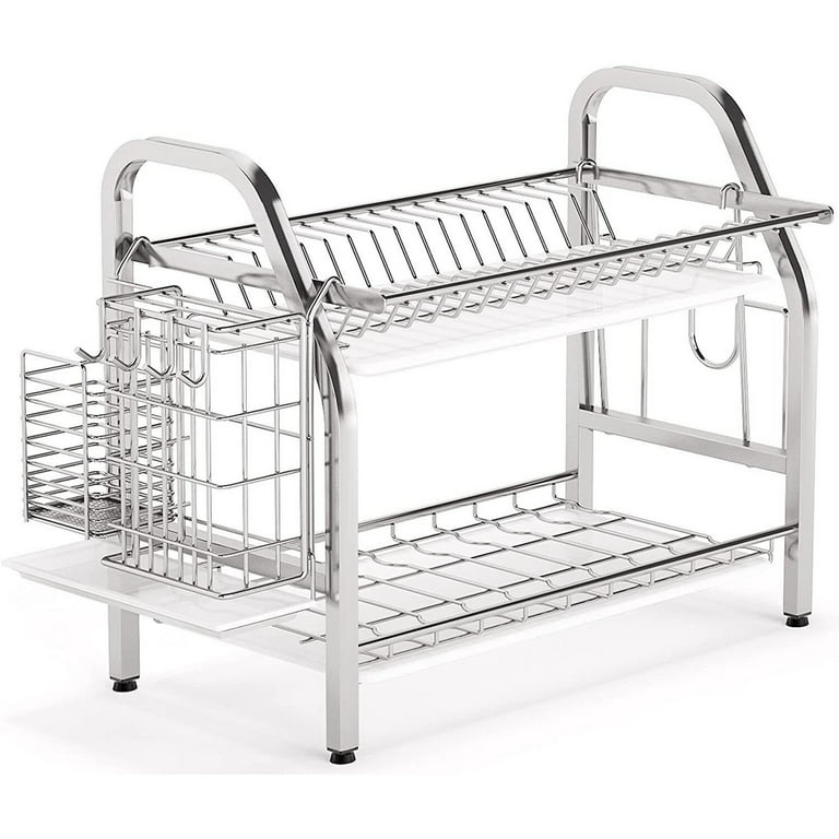 ANram 304 Stainless Steel Wall-Mounted Dish Drying Rack, Adjustable Height  Dish Drainer with Cutting Board Holder, Dish Rack for Kitchen Organizer