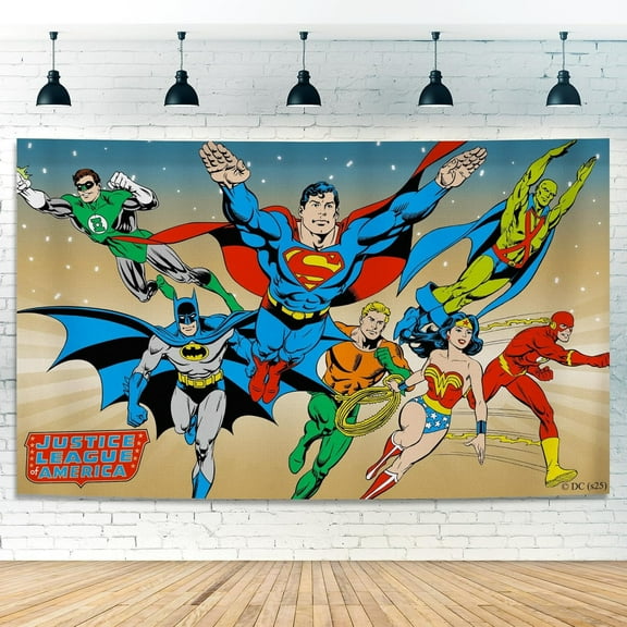 Superman Justice League Birthday Anime Theme Backdrops Banner Birthday Party Decor Supplies,5.9x3.6ft