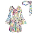 thumbnail image 4 of Vestido de discoteca de los años 70 para mujer, con diadema, escote en V, disfraz con estampado completo, vestido de fiesta de Halloween, carnaval, estilo hippie, años 60, 4 of 4