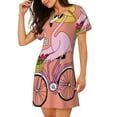 thumbnail image 2 of Yiaed Flamingo Riding a Bicycle Print Women's Loose-Fit Short Sleeve Nightgown, Soft and Comfortable Sleep Dress for Relaxation and Sleepwear, 2 of 6