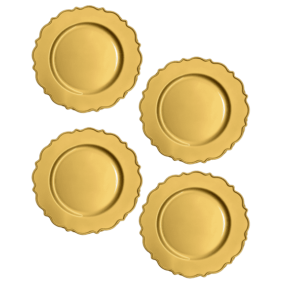 (4) Pack Bundle Gold Charger Plates 12.5 Inch Decorative Elegant Scalloped Edge Round Dinner Parties Holiday Table Settings Weddings Events