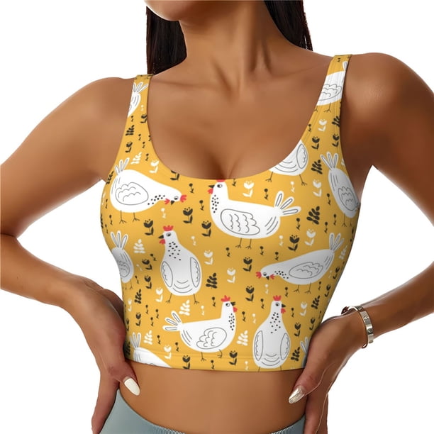 Balery Funny Chicken Sujetadores deportivos con espalda cruzada para mujer, acolchados, sin costuras, de alto impacto, ideales para yoga, gimnasio, entrenamiento y fitness.-Large