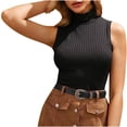 thumbnail image 1 of AherBiu Débardeurs Côtelés pour Femmes Col Haut Sans Manches Chemisier Slim pour Sortir, 1 of 6