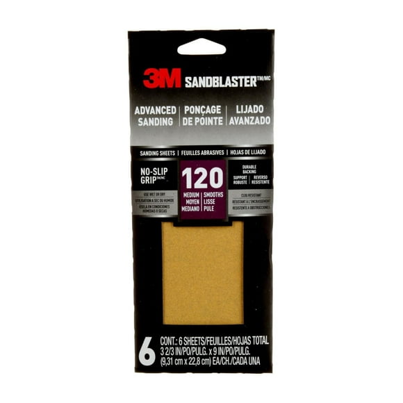 3M™ SandBlaster™ Advanced Sanding Sanding Sheets 11120-G-6, with NO-SLIP GRIP, 220 Grit