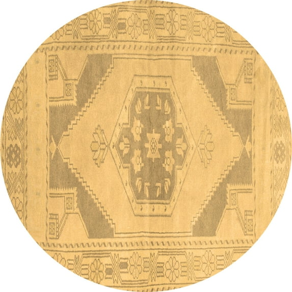 Ahgly Company Indoor Round Abstract Brown Contemporary Area Rugs, 5' Round