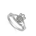 thumbnail image 4 of CHOOSE YOUR COLOR Claddagh Cluster Clear CZ Friendship Heart Ring .925 Sterling Silver White Female Size 4, 4 of 4