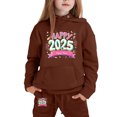 thumbnail image 2 of LUOGENLI Outfits Girls Rompers Size 14-16 Shorts 2025 New Year Printing Children's Middle and Large Children's Long Sleeved Letter Print Hooded Top Sweater Pants Set Brown 3-4 Years, 2 of 4