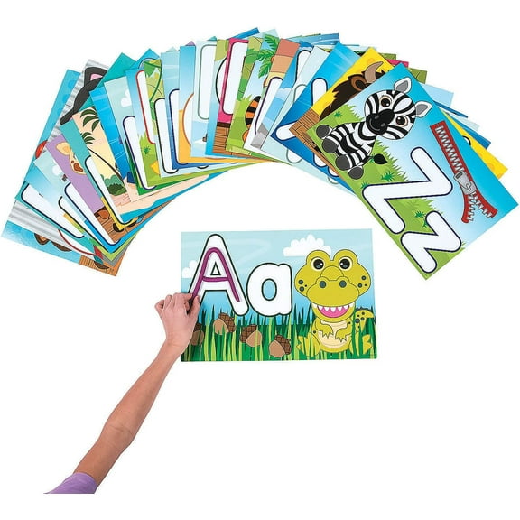 Fun Express 26 Pieces 15" x 10" Alphabet Letter Learning Mats, Educational and Learning Activities for Kids