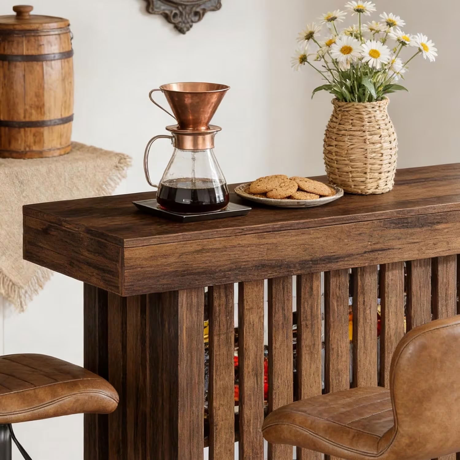 MAYEERTY 63" Bistro Bar Table with 2-Tier Storage, Home Pub Table for Kitchen Dining Room