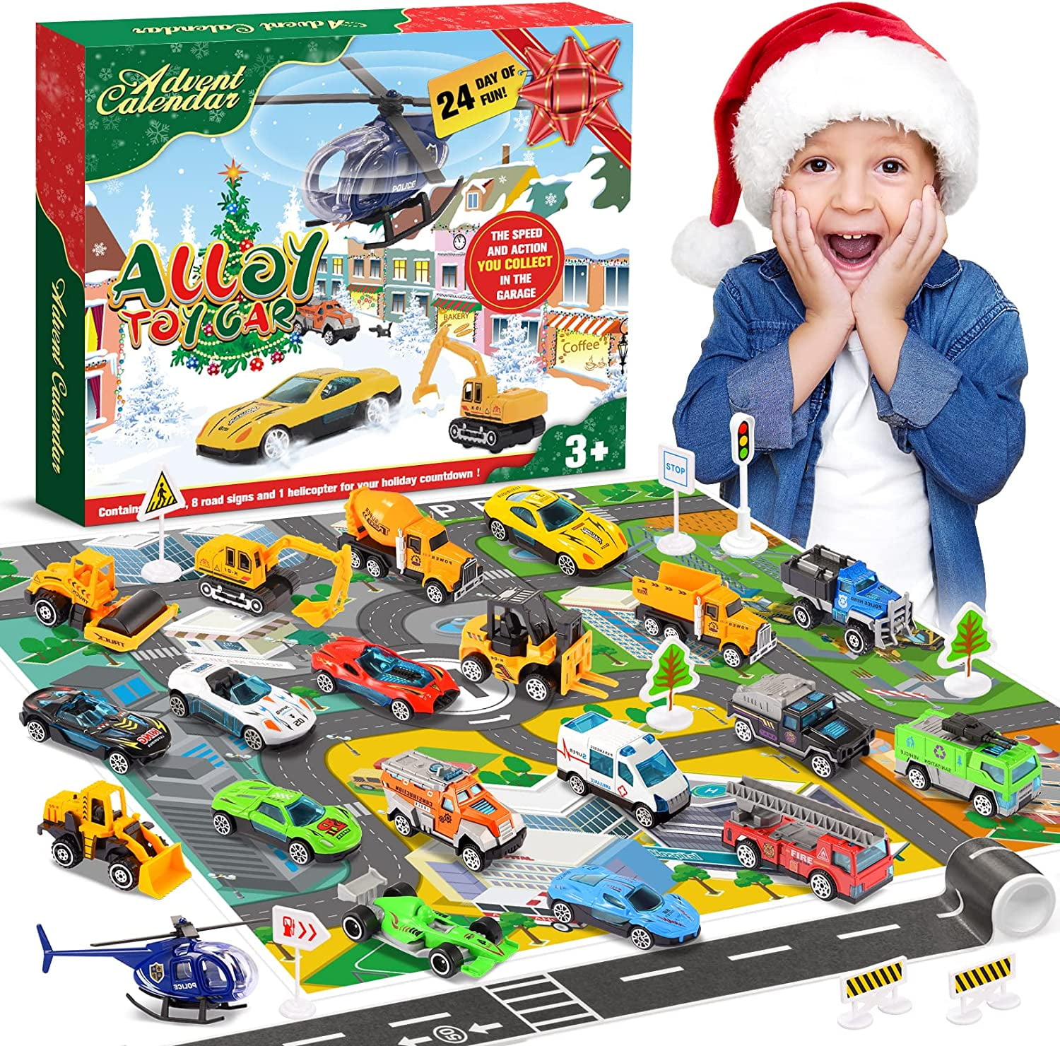 Christmas Advent Calendar 2022 for Kids Alloy Vehicles and Helicopter