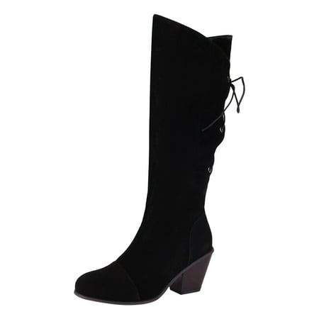 

Mepaouo Womens Cowboy Boots Pull on Heel Pointed Toe Western Cowgirl Knee High Boots(Black 8)