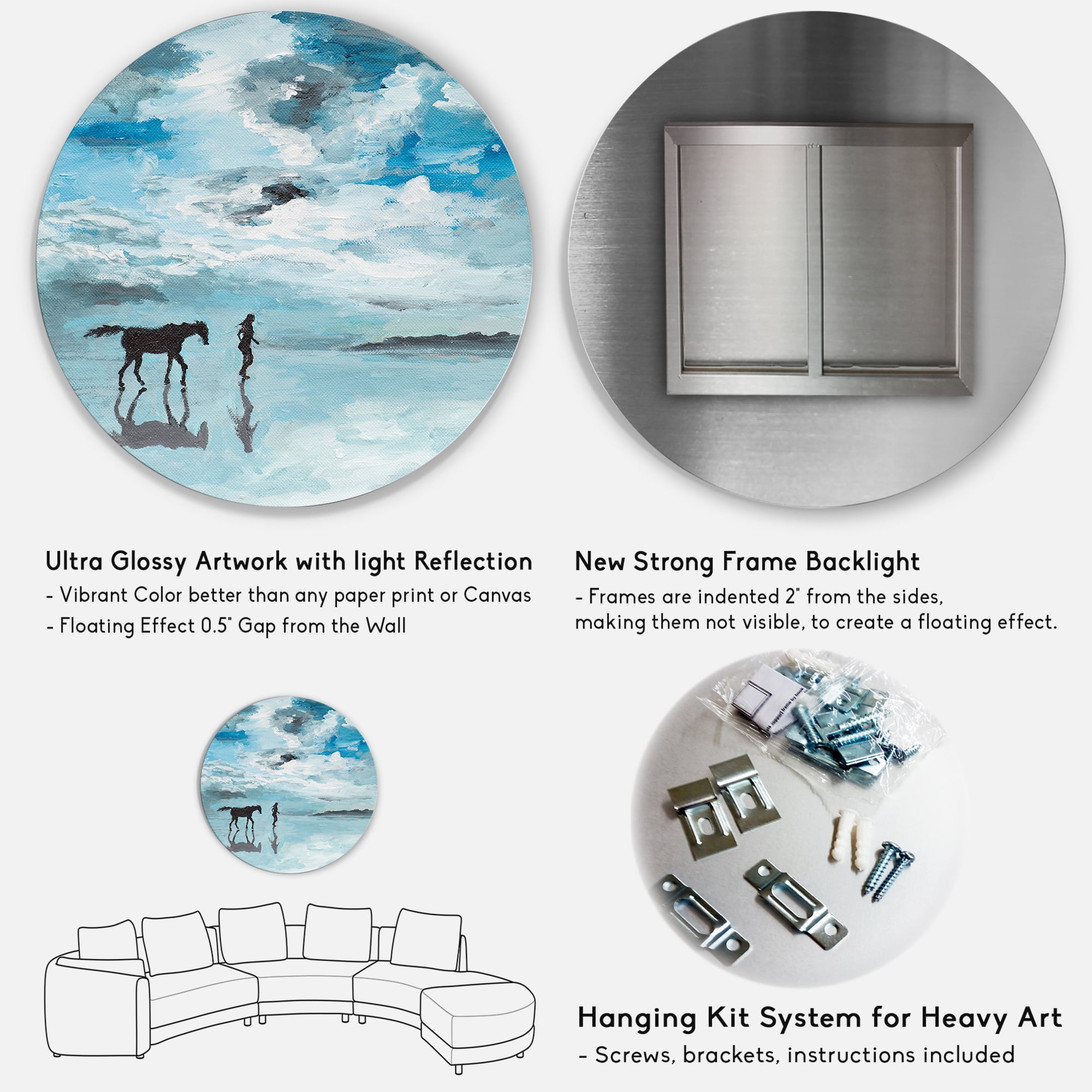 Designart 'Peaceful Scene Of Horse and Man Running By The Water' Farmhouse Circle Metal Wall Art 11x11 - Disc of 11