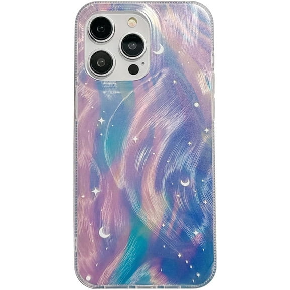 Moon Star Colorful Mother of Pearl Glitter Phone Case Compatible with iPhone 15 Pro 6.1 inch 2023 Iridescent Rainbow Bling Slim Glossy Protective 15pro Cover for Girls Women