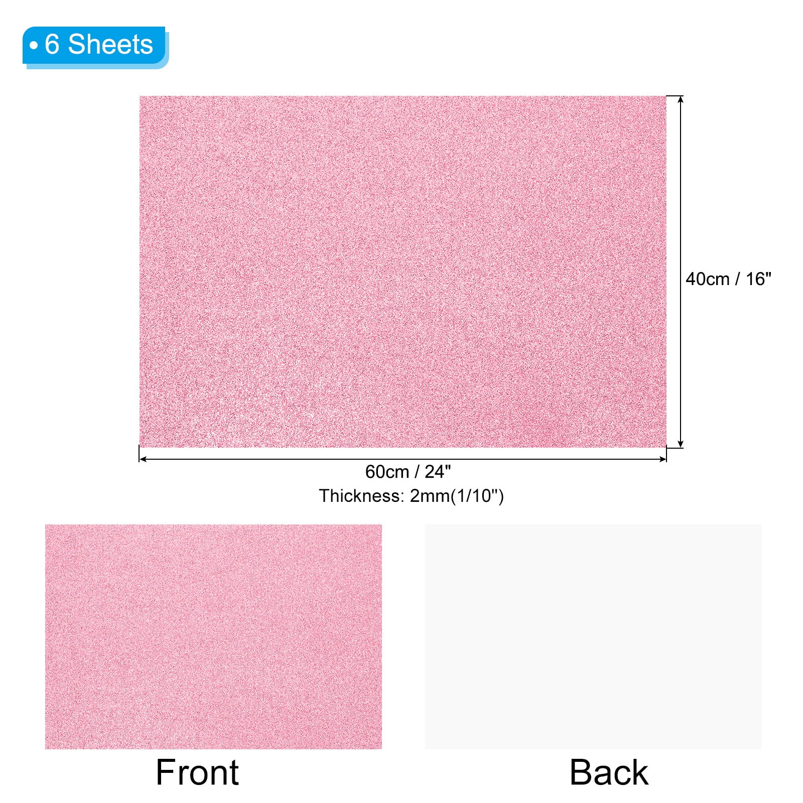 Uxcell 2mm(1/10") Thick Adhesive Glitter Foam Sheet 16x24inch(40x60cm) Pink, EVA Shiny Foam Board for Craft, 6 Pcs