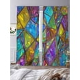 thumbnail image 2 of Stained Glass Sheer Curtains 108 Inch Length 2 Panels Set, Vintage Abstarct Geometric Pattern Art Voile Window Treatment Semi Sheer Long Curtains Drapes for Bedroom/Living Room/Kitchen 52"x108"x2, 2 of 7
