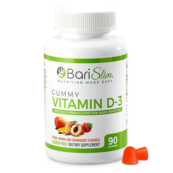 BariSlim Bariatric Vitamin D-3 Gummies - Specially Formulated Gummy Vitamin for Patients After Weight Loss Surgery - Easy to Digest and Great Tasting Fruit Flavors | 90 Fruit Chews