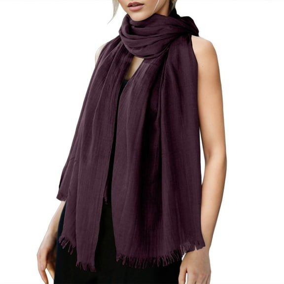 HJYCHN Womens All Season Solid Color Linen Beach Strip Scarf Fashionable Soft Lightweight Versatile Accessory Dark Purple One Size