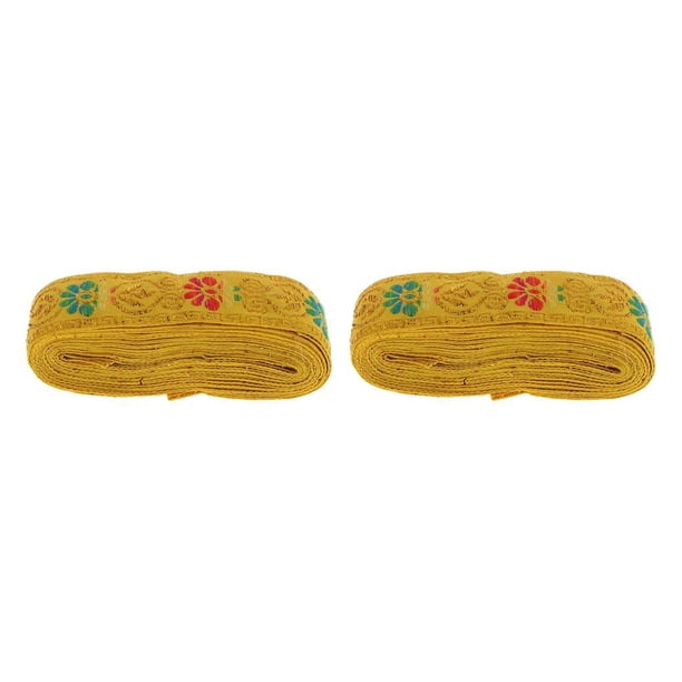 Billuyoard Rollo de cinta de Jacquard de costura de estilo nacional decoración de manualidades DIY rojo 2piezas Amarillo 45 mm x 7 m